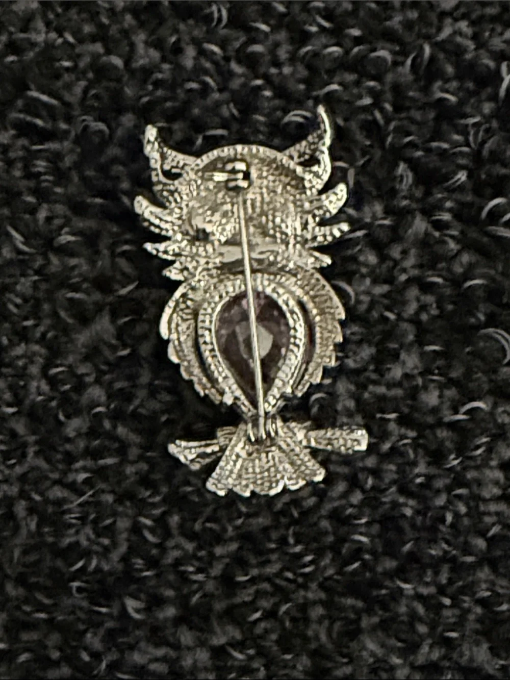 Fashion Jewelry Silver-Tone Owl Brooch with Pink and Green Stones